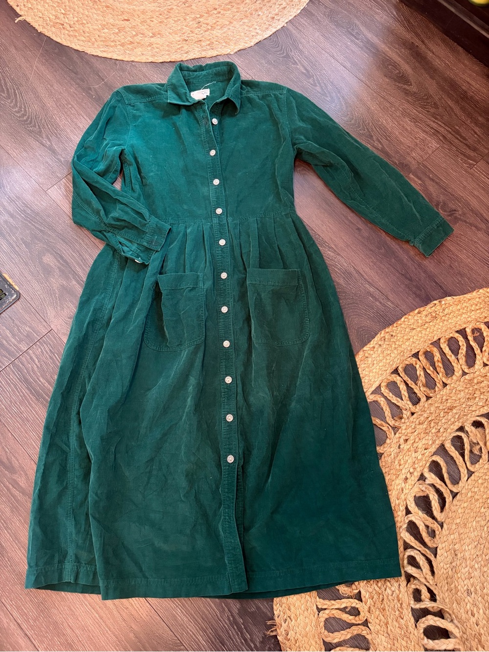 Talbots Deep Green Corduroy Button-Front Dress size 4